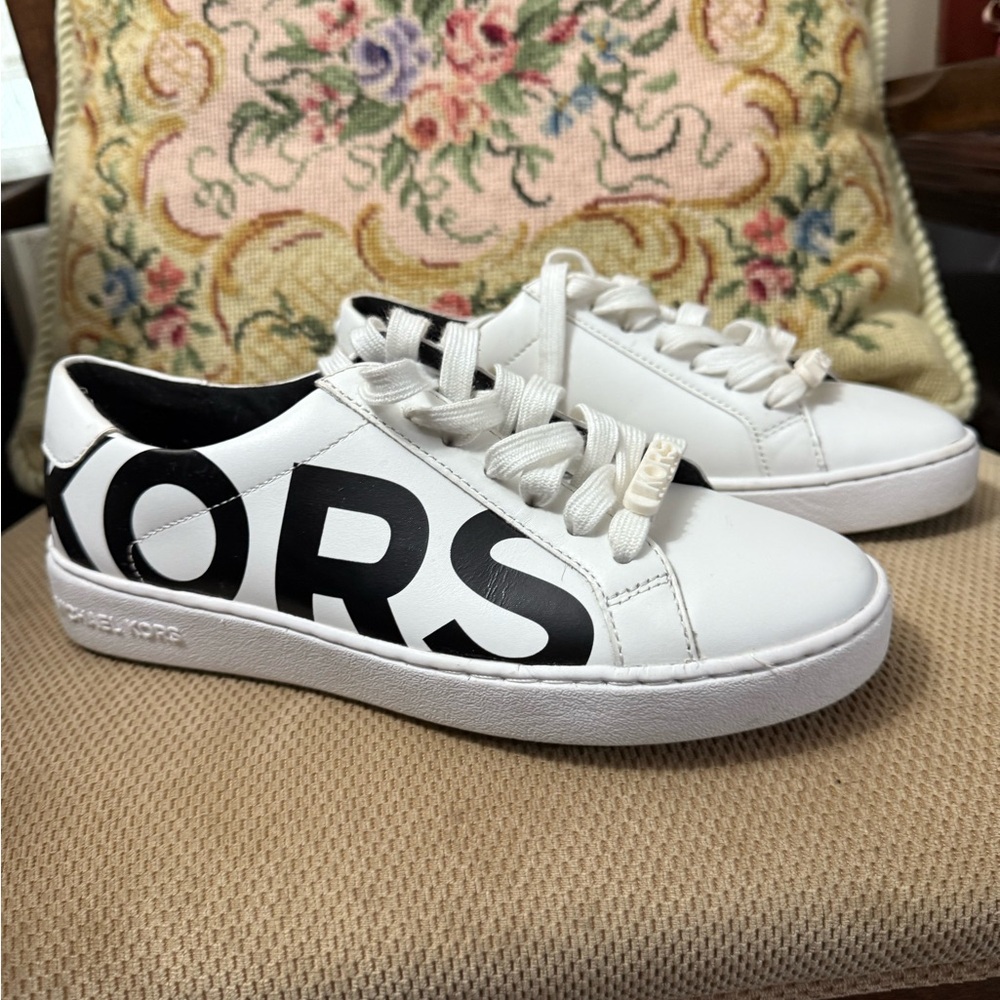Michael Kors White and Black Logo Sneakers